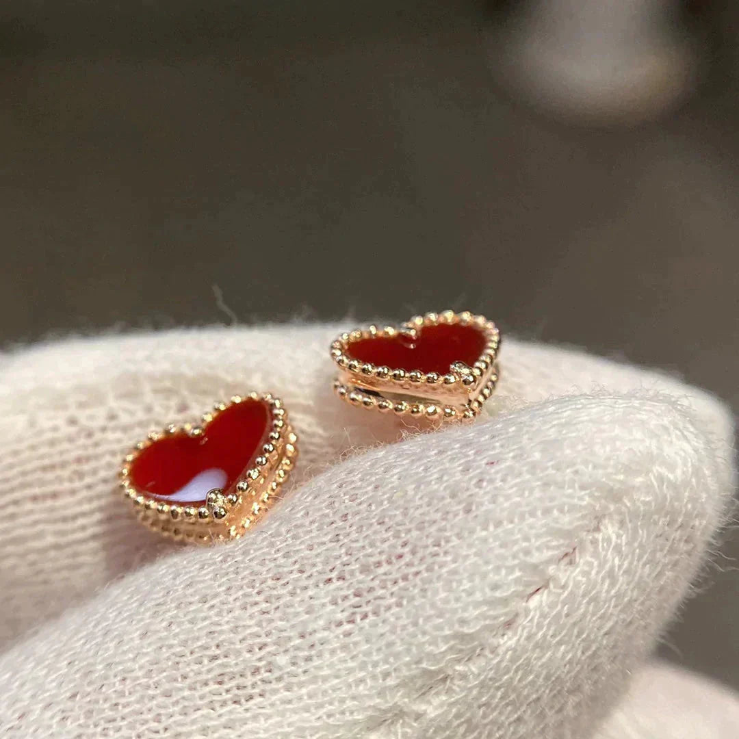[✨ROSE💎]HEART CARNELIAN STUD EARRINGS