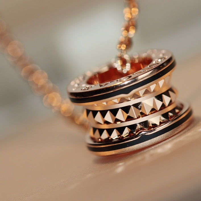 [✨ROSE💎]ZERO 1 ROCK PEDANT PINK GOLD BLACK NECKLACE