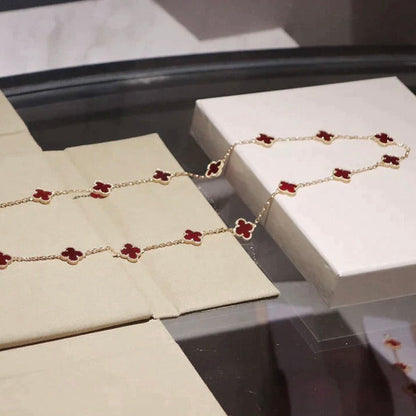 [✨ROSE💎]CLOVER 20 MOTIFS CARNELIAN NECKLACE