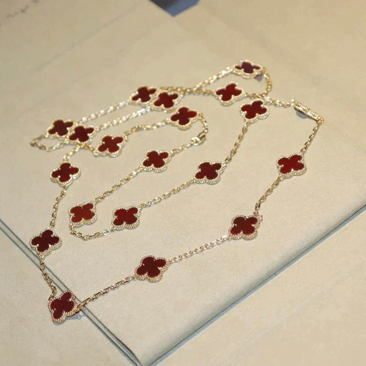 [✨ROSE💎]CLOVER 20 MOTIFS CARNELIAN NECKLACE