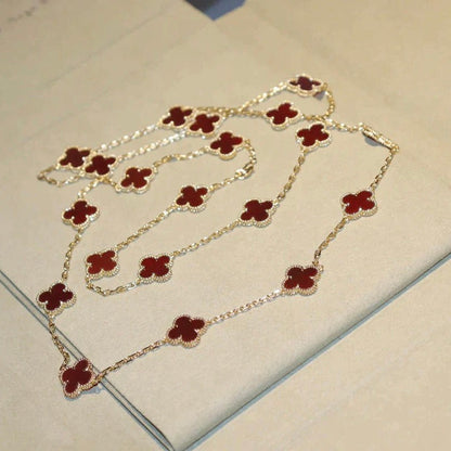 [✨ROSE💎]CLOVER 20 MOTIFS CARNELIAN NECKLACE