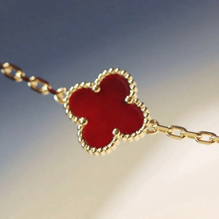 [✨ROSE💎]CLOVER 20 MOTIFS CARNELIAN NECKLACE