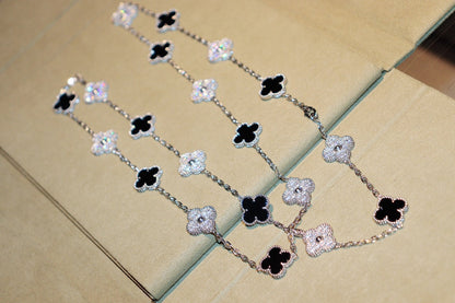 [✨ROSE💎]CLOVER 20 MOTIFS ONYX DIAMOND SILVER