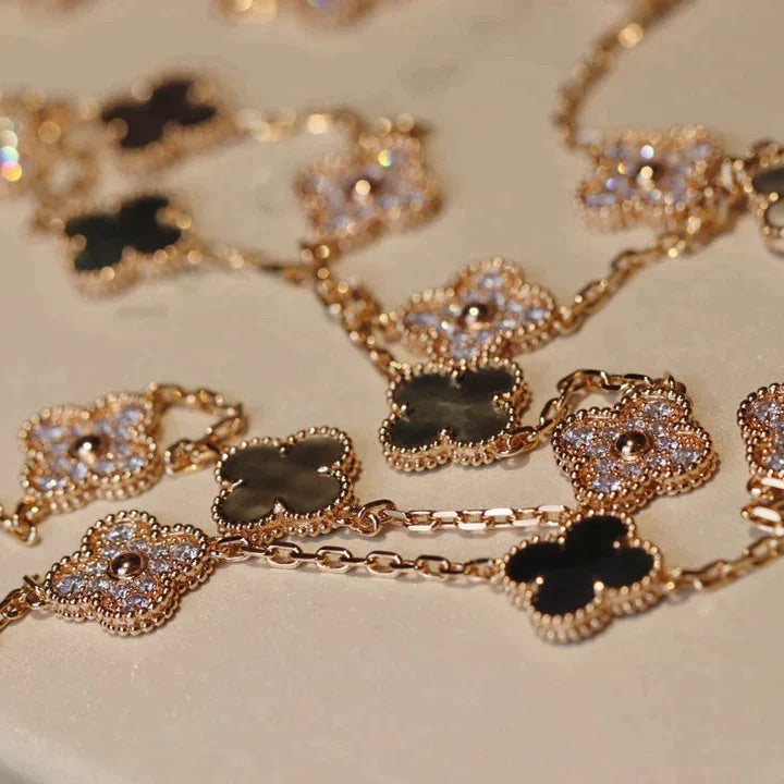 [✨ROSE💎]CLOVER 20 MOTIFS DARK MOP DIAMOND  NECKLACE