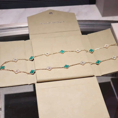 [✨ROSE💎]CLOVER 20 MOTIFS MALACHITE DIAMOND NECKLACE
