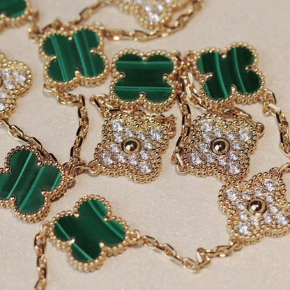 [✨ROSE💎]CLOVER 20 MOTIFS MALACHITE DIAMOND NECKLACE