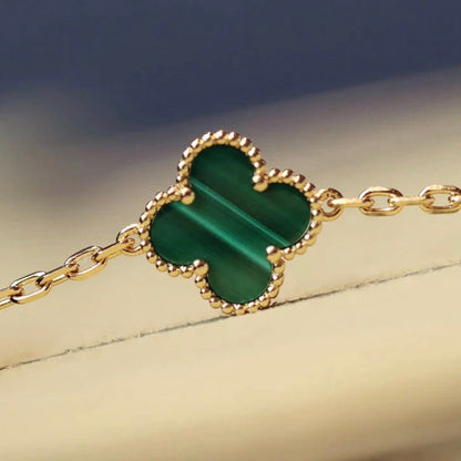 [✨ROSE💎]CLOVER 20 MOTIFS MALACHITE DIAMOND NECKLACE