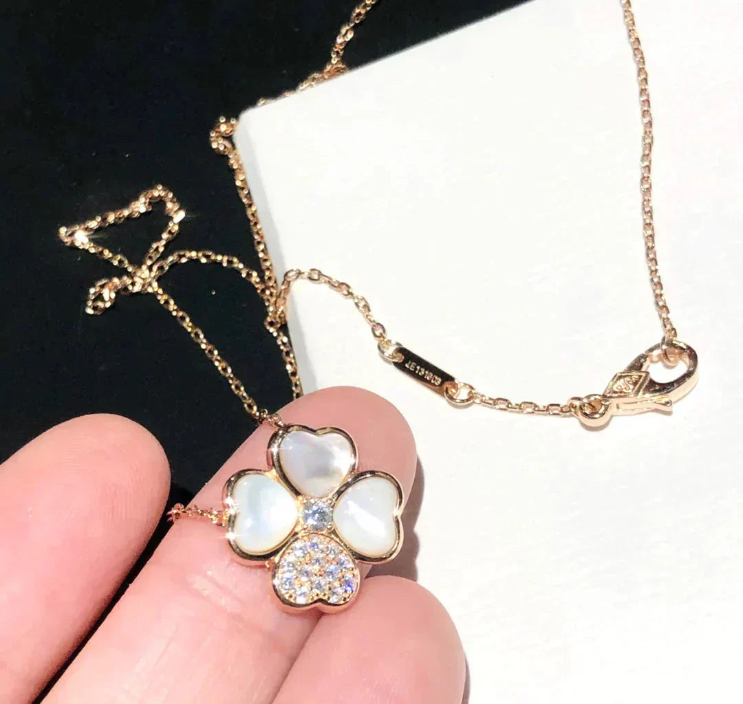 [✨ROSE💎]CLOVER MOP DIAMOND ROSE GOLD NECKLACE
