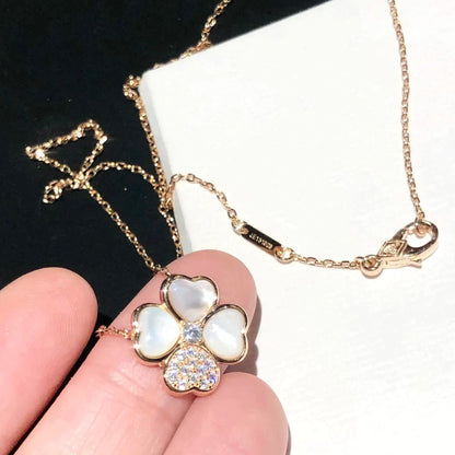 [✨ROSE💎]CLOVER MOP DIAMOND ROSE GOLD NECKLACE