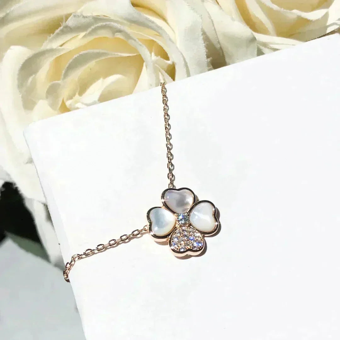 [✨ROSE💎]CLOVER MOP DIAMOND ROSE GOLD NECKLACE