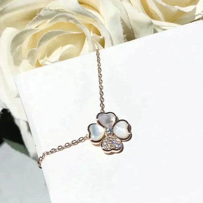 [✨ROSE💎]CLOVER MOP DIAMOND ROSE GOLD NECKLACE