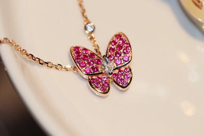 [✨ROSE💎]BUTTERFLY RED DIAMOND ROSE GOLD NECKLACE