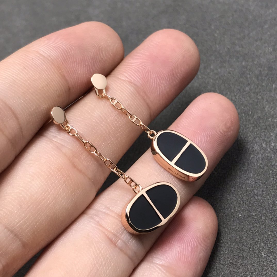 [✨ROSE💎]CHAINE VERSO BLACK CERAMIC SILVER EARRINGS