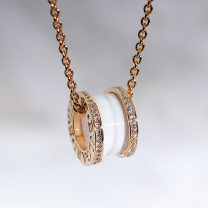[✨ROSE💎]ZERO 1 WHITE CERAMIC PINK GOLD DIAMOND NECKLACE