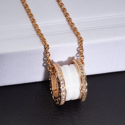 [✨ROSE💎]ZERO 1 WHITE CERAMIC PINK GOLD DIAMOND NECKLACE