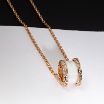 [✨ROSE💎]ZERO 1 WHITE CERAMIC PINK GOLD DIAMOND NECKLACE