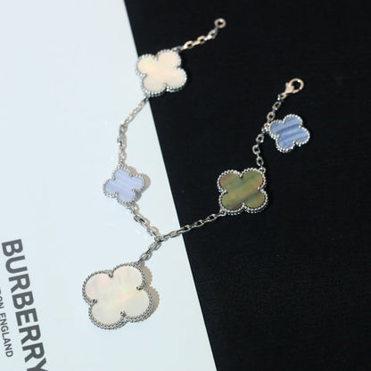 [✨ROSE💎]CLOVER BRACELET 5 MOTIFS MOP CHALCEDONY SILVER