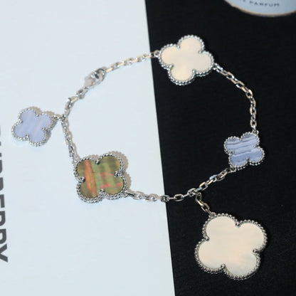 [✨ROSE💎]CLOVER BRACELET 5 MOTIFS MOP CHALCEDONY SILVER