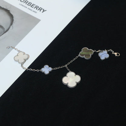 [✨ROSE💎]CLOVER BRACELET 5 MOTIFS MOP CHALCEDONY SILVER