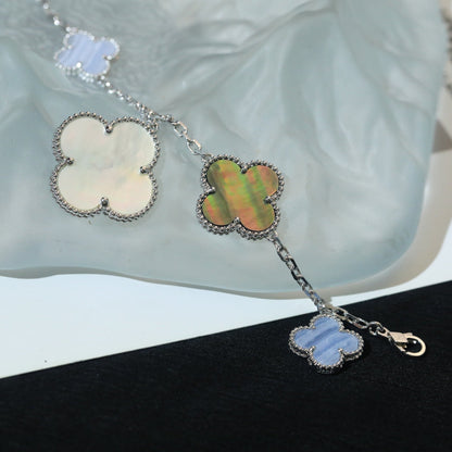 [✨ROSE💎]CLOVER BRACELET 5 MOTIFS MOP CHALCEDONY SILVER