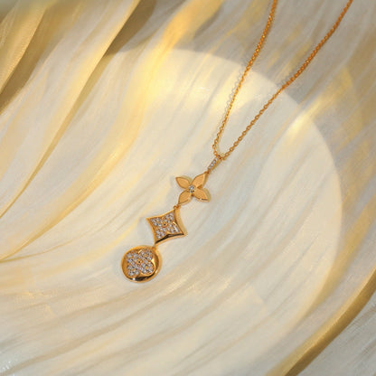 [✨ROSE💎]STAR AND SUN DIAMOND PINK GOLD NECKLACE
