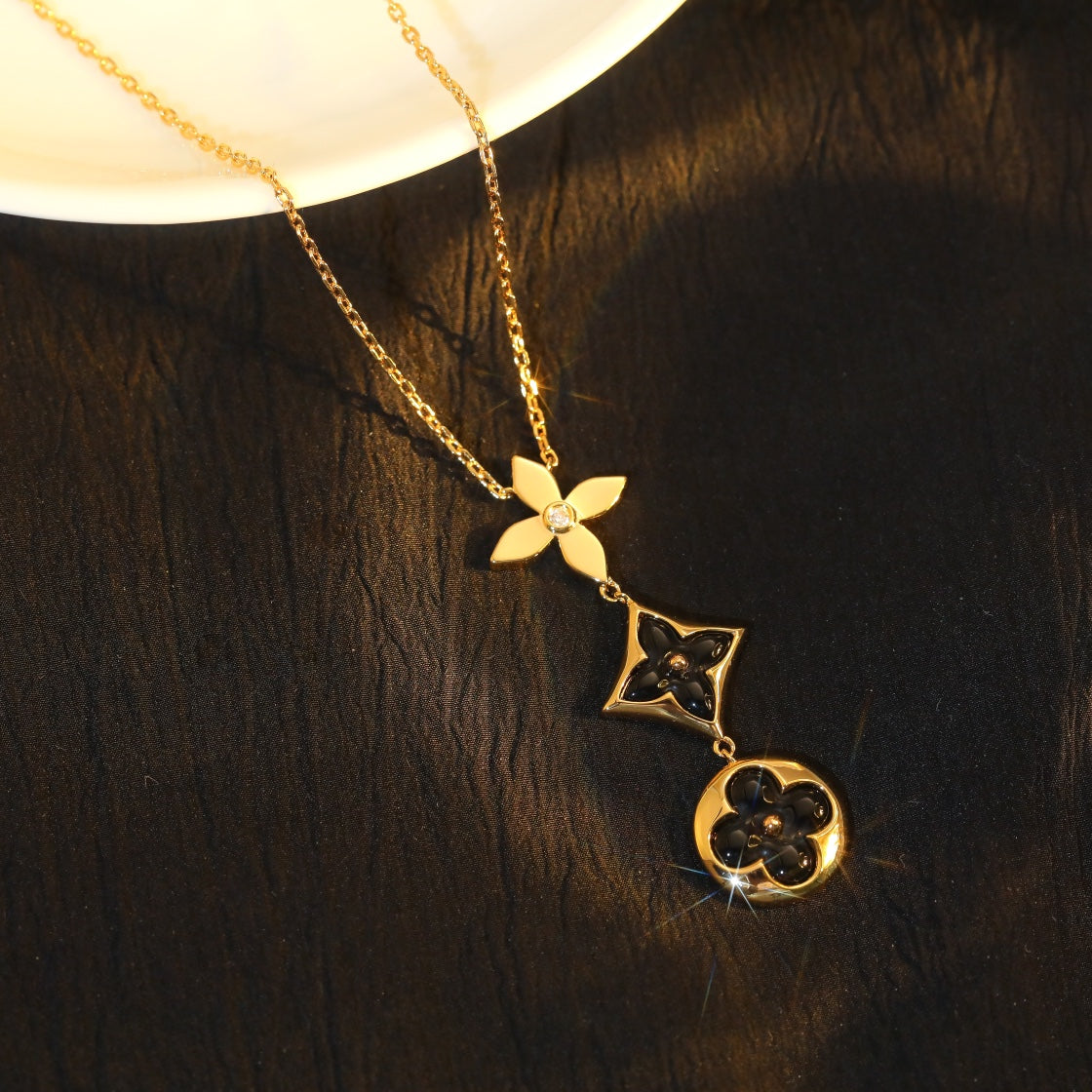 [✨ROSE💎]STAR AND SUN ONYX PINK GOLD NECKLACE