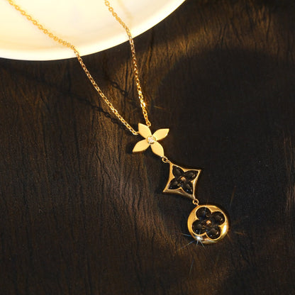 [✨ROSE💎]STAR AND SUN ONYX PINK GOLD NECKLACE