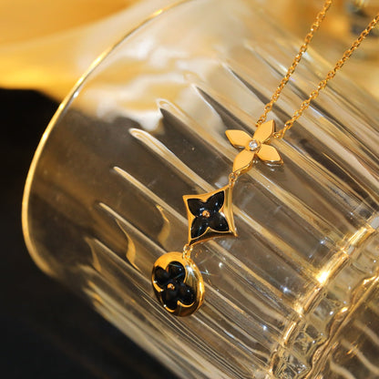 [✨ROSE💎]STAR AND SUN ONYX PINK GOLD NECKLACE