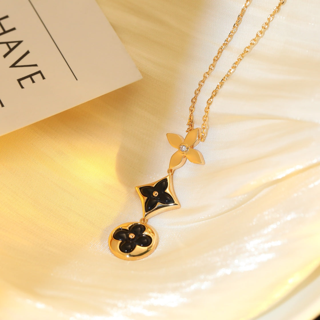 [✨ROSE💎]STAR AND SUN ONYX PINK GOLD NECKLACE