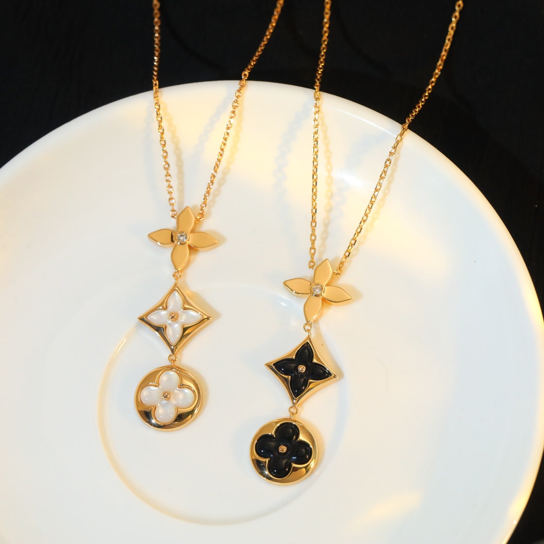 [✨ROSE💎]STAR AND SUN ONYX PINK GOLD NECKLACE