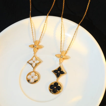 [✨ROSE💎]STAR AND SUN ONYX PINK GOLD NECKLACE