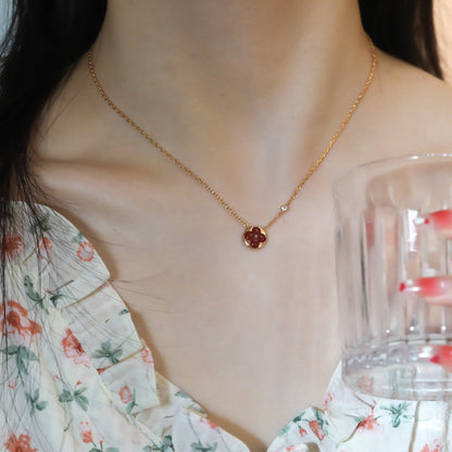[✨ROSE💎]SUN PEDANT PINK GOLD 1 DIAMOND NECKLACE