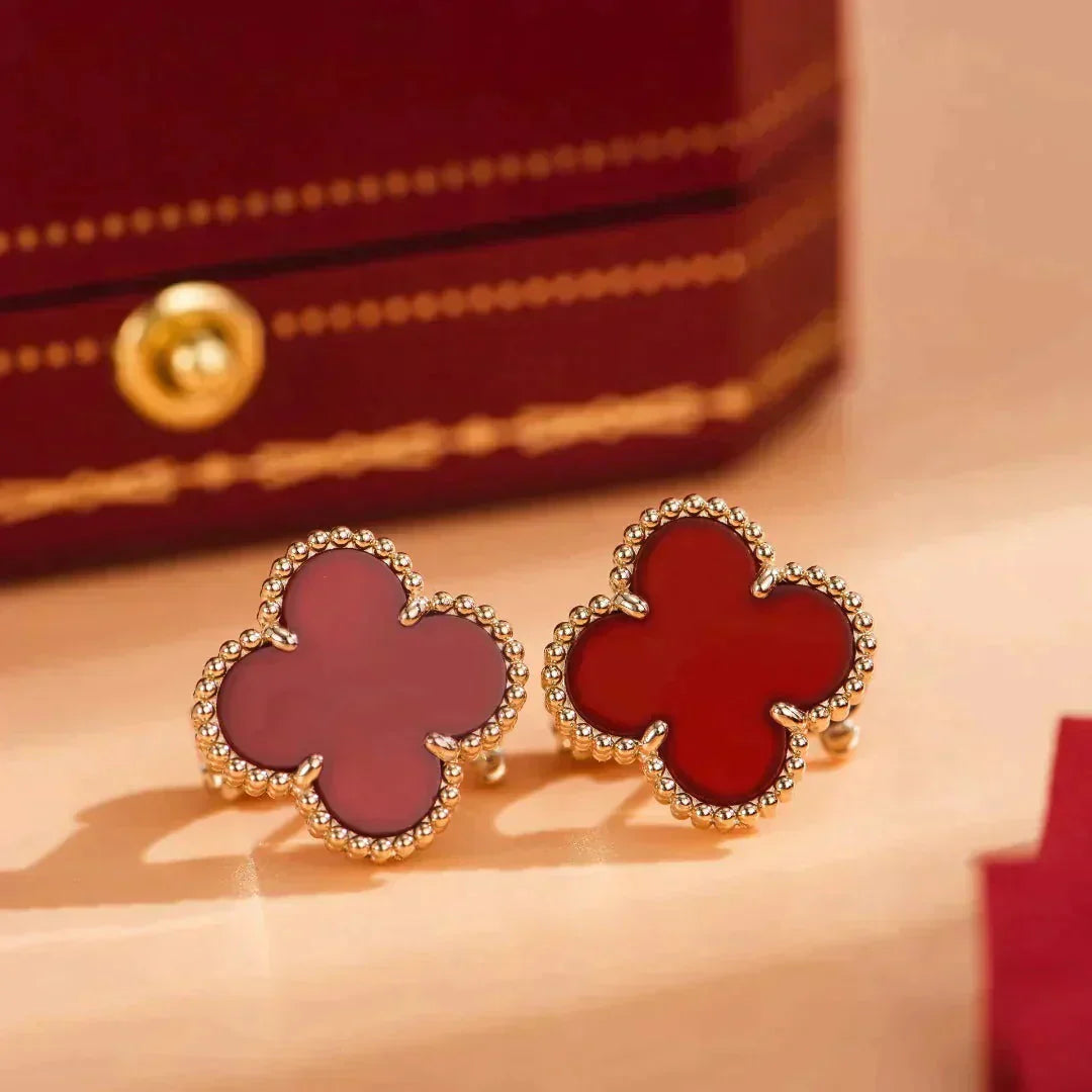[✨ROSE💎]CLOVER MEDIUM 1 MOTIFS CARNELIAN  EARRINGS