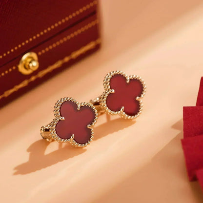 [✨ROSE💎]CLOVER MEDIUM 1 MOTIFS CARNELIAN  EARRINGS