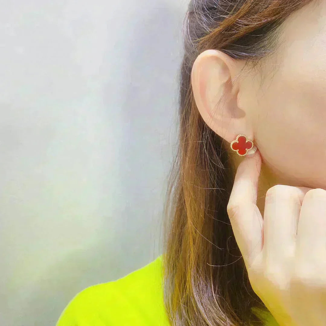 [✨ROSE💎]CLOVER MEDIUM 1 MOTIFS CARNELIAN  EARRINGS