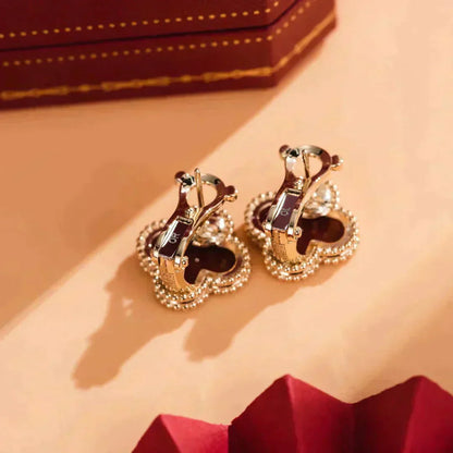 [✨ROSE💎]CLOVER MEDIUM 1 MOTIFS CARNELIAN  EARRINGS