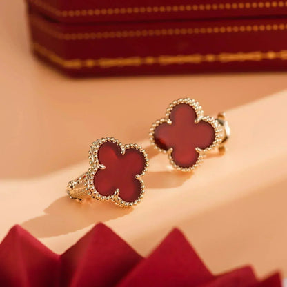 [✨ROSE💎]CLOVER MEDIUM 1 MOTIFS CARNELIAN  EARRINGS