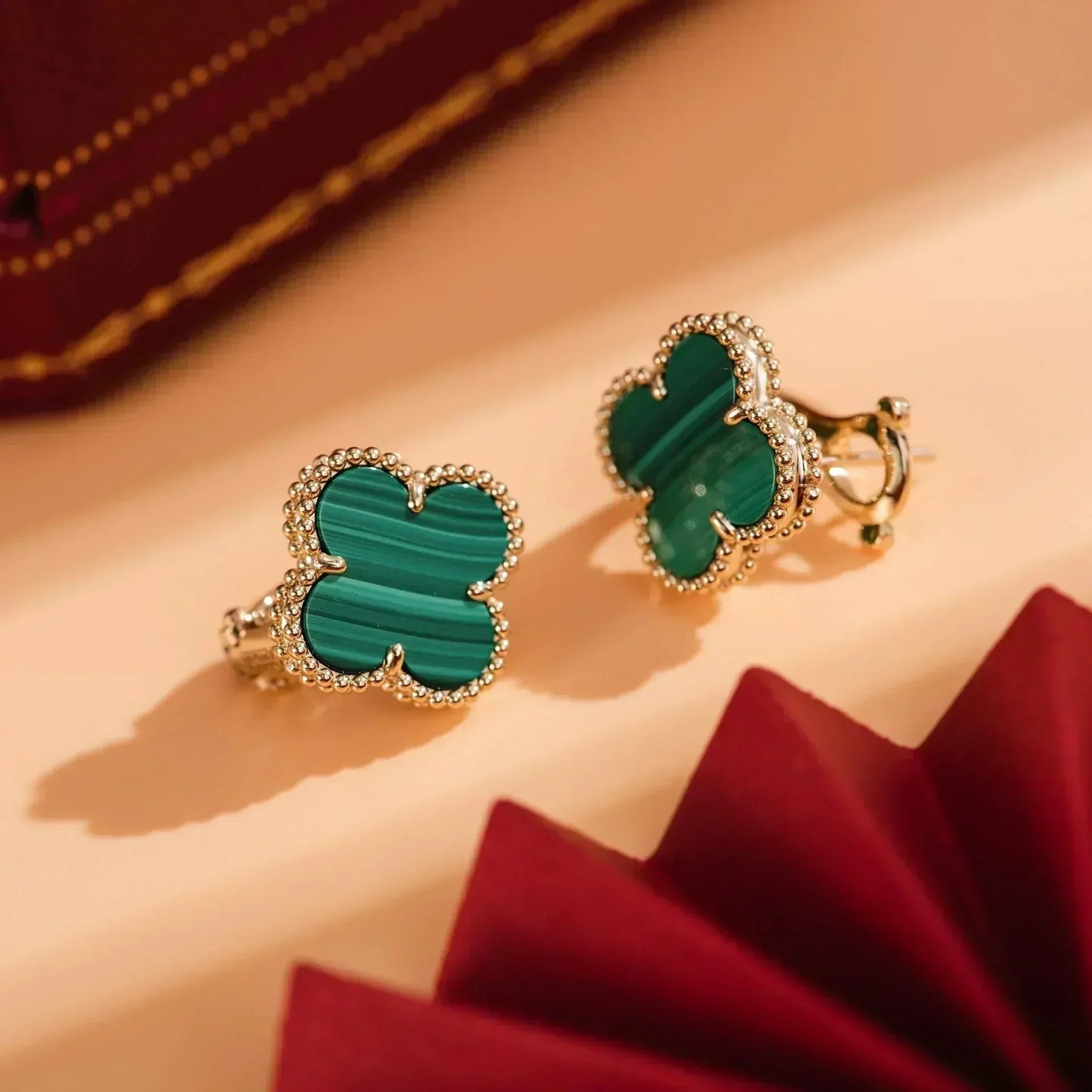 [✨ROSE💎]CLOVER MEDIUM 1 MOTIFS MALACHITE  EARRINGS
