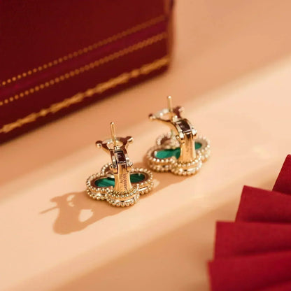 [✨ROSE💎]CLOVER MEDIUM 1 MOTIFS MALACHITE  EARRINGS