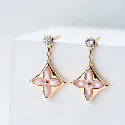 [✨ROSE💎]DOUBLE STAR PINK GOLD MOP DROP EARRINGS