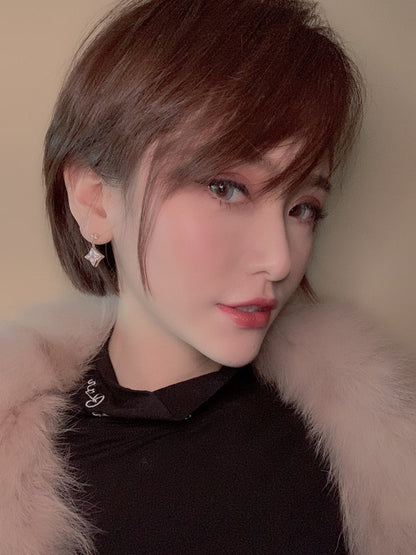 [✨ROSE💎]DOUBLE STAR PINK GOLD MOP DROP EARRINGS
