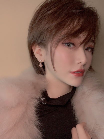 [✨ROSE💎]DOUBLE STAR PINK GOLD MOP DROP EARRINGS