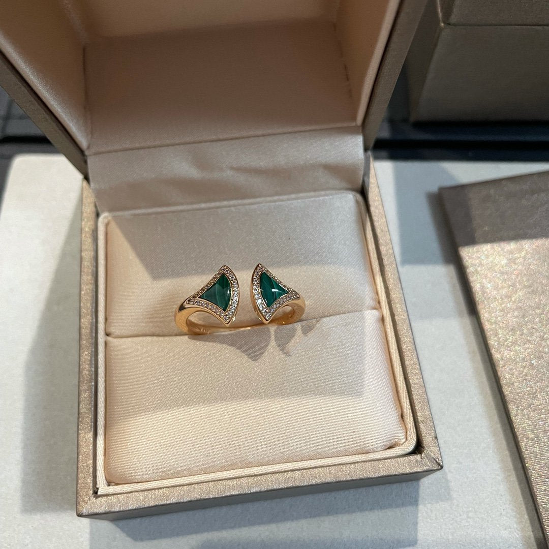 [✨ROSE💎]DREAM MALACHITE DIAMOND OPEN RING