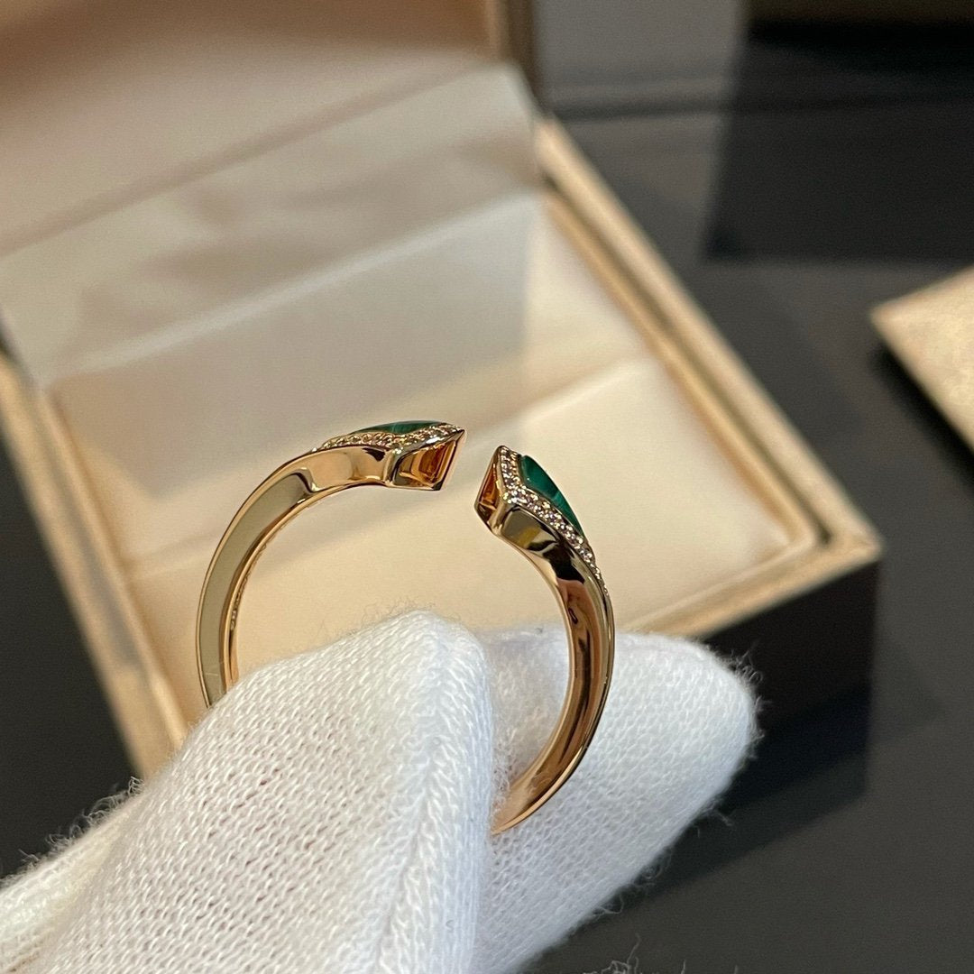 [✨ROSE💎]DREAM MALACHITE DIAMOND OPEN RING