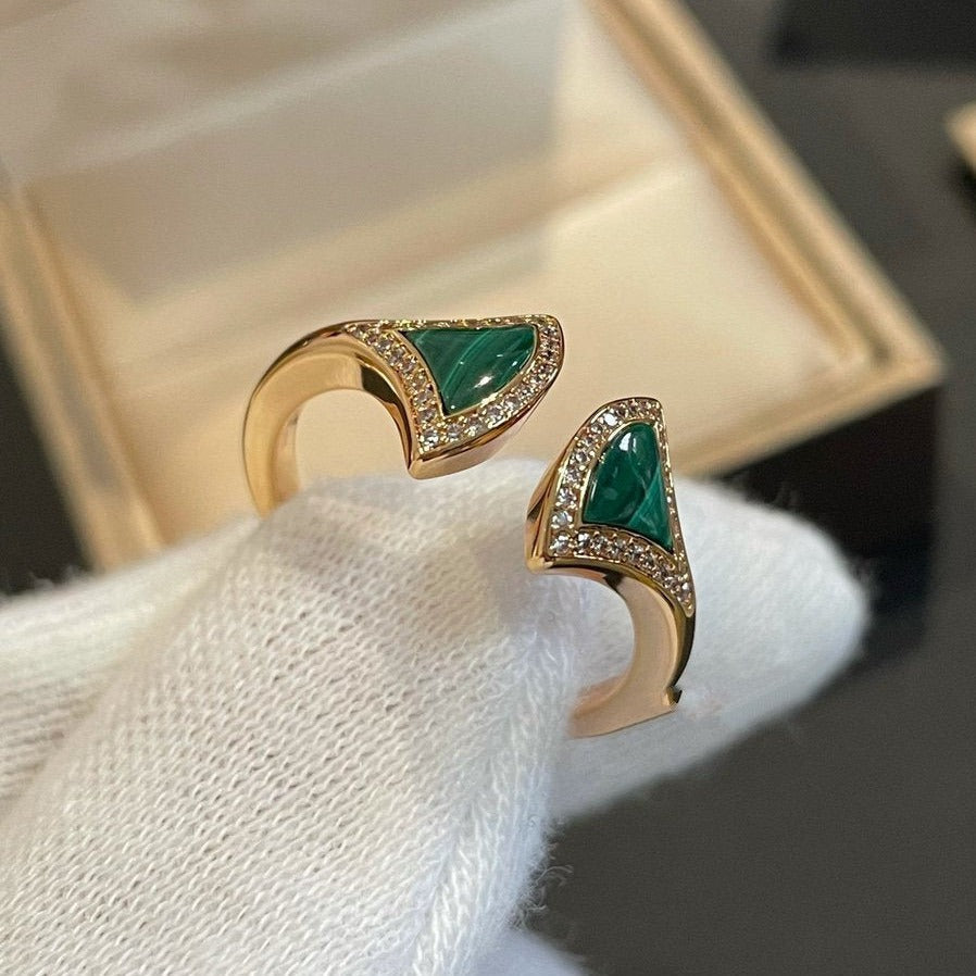 [✨ROSE💎]DREAM MALACHITE DIAMOND OPEN RING