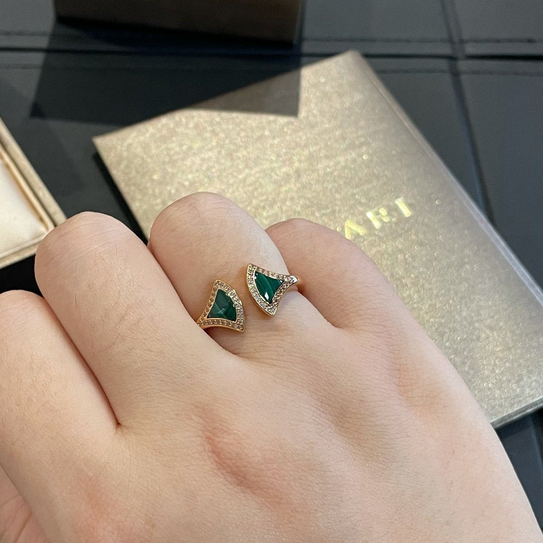 [✨ROSE💎]DREAM MALACHITE DIAMOND OPEN RING
