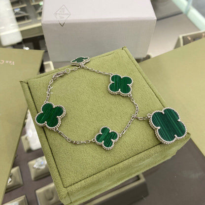 [✨ROSE💎]CLOVER 5 MOTIFS SIVLER MALACHITE BRACELET