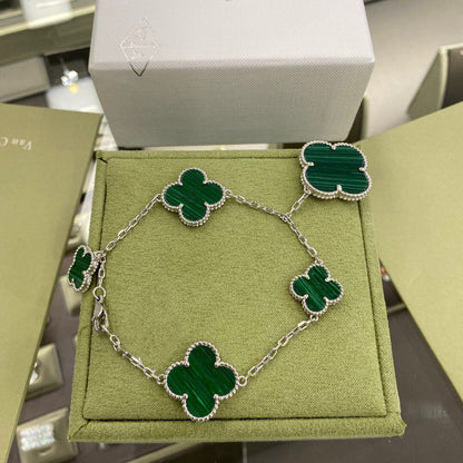 [✨ROSE💎]CLOVER 5 MOTIFS SIVLER MALACHITE BRACELET
