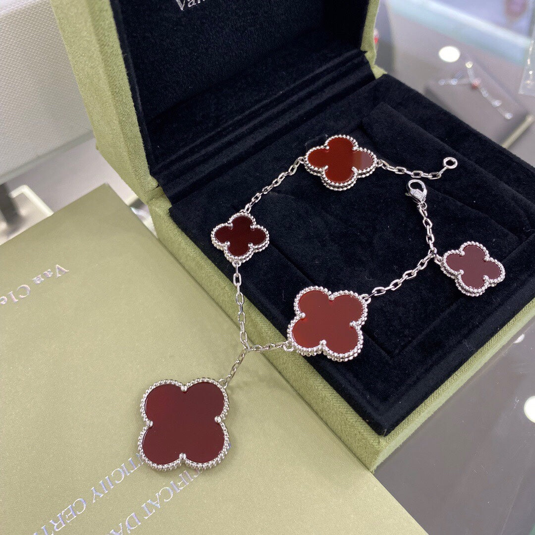 [✨ROSE💎]CLOVER 5 MOTIFS SIVLER CARNELIAN BRACELET
