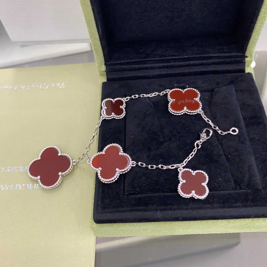 [✨ROSE💎]CLOVER 5 MOTIFS SIVLER CARNELIAN BRACELET